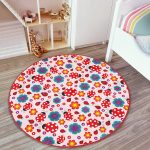 - RealHomes Dijital Baskılı Kaymaz Tabanlı Comfort Çocuk Odası Yuvarlak Halı - Realhomes  Pembe Zeminde Uğurböceği Çocuk & Genç Odası Makinede Yıkanabilir Kaymaz Tabanlı Yuvarlak Çocuk Halısı Realhomes