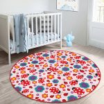 - RealHomes Dijital Baskılı Kaymaz Tabanlı Comfort Çocuk Odası Yuvarlak Halı - Realhomes  Pembe Zeminde Uğurböceği Çocuk & Genç Odası Makinede Yıkanabilir Kaymaz Tabanlı Yuvarlak Çocuk Halısı Realhomes