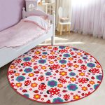 - RealHomes Dijital Baskılı Kaymaz Tabanlı Comfort Çocuk Odası Yuvarlak Halı - Realhomes  Pembe Zeminde Uğurböceği Çocuk & Genç Odası Makinede Yıkanabilir Kaymaz Tabanlı Yuvarlak Çocuk Halısı Realhomes