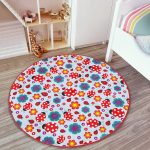 - RealHomes Dijital Baskılı Kaymaz Tabanlı Comfort Çocuk Odası Yuvarlak Halı - Realhomes  Mavi Zeminde Uğurböceği Çocuk & Genç Odası Makinede Yıkanabilir Kaymaz Tabanlı Yuvarlak Çocuk Halısı Realhomes