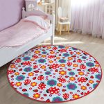 - RealHomes Dijital Baskılı Kaymaz Tabanlı Comfort Çocuk Odası Yuvarlak Halı - Realhomes  Mavi Zeminde Uğurböceği Çocuk & Genç Odası Makinede Yıkanabilir Kaymaz Tabanlı Yuvarlak Çocuk Halısı Realhomes
