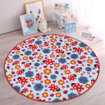 - RealHomes Dijital Baskılı Kaymaz Tabanlı Comfort Çocuk Odası Yuvarlak Halı - Realhomes  Mavi Zeminde Uğurböceği Çocuk & Genç Odası Makinede Yıkanabilir Kaymaz Tabanlı Yuvarlak Çocuk Halısı Realhomes