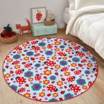- RealHomes Dijital Baskılı Kaymaz Tabanlı Comfort Çocuk Odası Yuvarlak Halı - Realhomes  Mavi Zeminde Uğurböceği Çocuk & Genç Odası Makinede Yıkanabilir Kaymaz Tabanlı Yuvarlak Çocuk Halısı Realhomes