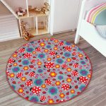 - RealHomes Dijital Baskılı Kaymaz Tabanlı Comfort Çocuk Odası Yuvarlak Halı - Realhomes  Gri Zeminde Uğurböceği Çocuk & Genç Odası Makinede Yıkanabilir Kaymaz Tabanlı Yuvarlak Çocuk Halısı Realhomes