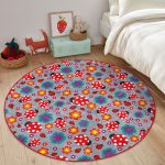 - RealHomes Dijital Baskılı Kaymaz Tabanlı Comfort Çocuk Odası Yuvarlak Halı - Realhomes  Gri Zeminde Uğurböceği Çocuk & Genç Odası Makinede Yıkanabilir Kaymaz Tabanlı Yuvarlak Çocuk Halısı Realhomes