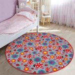 - RealHomes Dijital Baskılı Kaymaz Tabanlı Comfort Çocuk Odası Yuvarlak Halı - Realhomes  Gri Zeminde Uğurböceği Çocuk & Genç Odası Makinede Yıkanabilir Kaymaz Tabanlı Yuvarlak Çocuk Halısı Realhomes