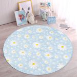 - RealHomes Dijital Baskılı Kaymaz Tabanlı Comfort Çocuk Odası Yuvarlak Halı - Realhomes  Mavi Zeminde Papatya Desenli Çocuk & Genç Odası Makinede Yıkanabilir Kaymaz Tabanlı Yuvarlak Çocuk Halısı Realhomes