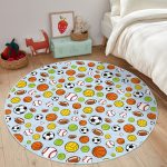 - RealHomes Dijital Baskılı Kaymaz Tabanlı Comfort Çocuk Odası Yuvarlak Halı - Realhomes  Mavi Zeminde Spor Topları Çocuk & Genç Odası Makinede Yıkanabilir Kaymaz Tabanlı Yuvarlak Çocuk Halısı Realhomes