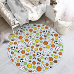 - RealHomes Dijital Baskılı Kaymaz Tabanlı Comfort Çocuk Odası Yuvarlak Halı - Realhomes  Mavi Zeminde Spor Topları Çocuk & Genç Odası Makinede Yıkanabilir Kaymaz Tabanlı Yuvarlak Çocuk Halısı Realhomes