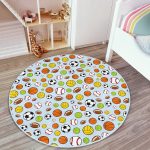 - RealHomes Dijital Baskılı Kaymaz Tabanlı Comfort Çocuk Odası Yuvarlak Halı - Realhomes  Mavi Zeminde Spor Topları Çocuk & Genç Odası Makinede Yıkanabilir Kaymaz Tabanlı Yuvarlak Çocuk Halısı Realhomes