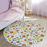- RealHomes Dijital Baskılı Kaymaz Tabanlı Comfort Çocuk Odası Yuvarlak Halı - Realhomes  Mavi Zeminde Spor Topları Çocuk & Genç Odası Makinede Yıkanabilir Kaymaz Tabanlı Yuvarlak Çocuk Halısı Realhomes