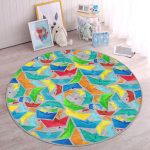 - RealHomes Dijital Baskılı Kaymaz Tabanlı Comfort Çocuk Odası Yuvarlak Halı - Realhomes  Gri Zeminde Origami Gemiler Çocuk & Genç Odası Makinede Yıkanabilir Kaymaz Tabanlı Yuvarlak Çocuk Halısı Realhomes