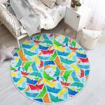 - RealHomes Dijital Baskılı Kaymaz Tabanlı Comfort Çocuk Odası Yuvarlak Halı - Realhomes  Mavi Zeminde Origami Gemiler Çocuk & Genç Odası Makinede Yıkanabilir Kaymaz Tabanlı Yuvarlak Çocuk Halısı Realhomes