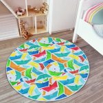 - RealHomes Dijital Baskılı Kaymaz Tabanlı Comfort Çocuk Odası Yuvarlak Halı - Realhomes  Mavi Zeminde Origami Gemiler Çocuk & Genç Odası Makinede Yıkanabilir Kaymaz Tabanlı Yuvarlak Çocuk Halısı Realhomes