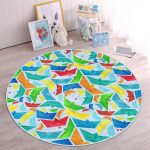 - RealHomes Dijital Baskılı Kaymaz Tabanlı Comfort Çocuk Odası Yuvarlak Halı - Realhomes  Mavi Zeminde Origami Gemiler Çocuk & Genç Odası Makinede Yıkanabilir Kaymaz Tabanlı Yuvarlak Çocuk Halısı Realhomes