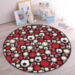 - RealHomes Dijital Baskılı Kaymaz Tabanlı Comfort Çocuk Odası Yuvarlak Halı - Realhomes  Siyah Zeminde Spor Topları Çocuk & Genç Odası Makinede Yıkanabilir Kaymaz Tabanlı Yuvarlak Çocuk Halısı Realhomes