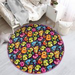 - RealHomes Dijital Baskılı Kaymaz Tabanlı Comfort Çocuk Odası Yuvarlak Halı - Realhomes  Koyu Zeminde Renkli Sayılar Çocuk & Genç Odası Makinede Yıkanabilir Kaymaz Tabanlı Yuvarlak Çocuk Halısı Realhomes