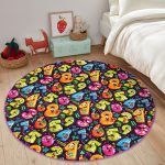- RealHomes Dijital Baskılı Kaymaz Tabanlı Comfort Çocuk Odası Yuvarlak Halı - Realhomes  Koyu Zeminde Renkli Sayılar Çocuk & Genç Odası Makinede Yıkanabilir Kaymaz Tabanlı Yuvarlak Çocuk Halısı Realhomes