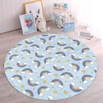 - RealHomes Dijital Baskılı Kaymaz Tabanlı Comfort Çocuk Odası Yuvarlak Halı - Realhomes  Mavi Zeminde Gökkuşağı Çocuk & Genç Odası Makinede Yıkanabilir Kaymaz Tabanlı Yuvarlak Çocuk Halısı Realhomes