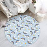 - RealHomes Dijital Baskılı Kaymaz Tabanlı Comfort Çocuk Odası Yuvarlak Halı - Realhomes  Mavi Zeminde Gökkuşağı Çocuk & Genç Odası Makinede Yıkanabilir Kaymaz Tabanlı Yuvarlak Çocuk Halısı Realhomes