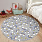 - RealHomes Dijital Baskılı Kaymaz Tabanlı Comfort Çocuk Odası Yuvarlak Halı - Realhomes  Gri Zeminde Gökkuşağı Çocuk & Genç Odası Makinede Yıkanabilir Kaymaz Tabanlı Yuvarlak Çocuk Halısı Realhomes