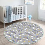 - RealHomes Dijital Baskılı Kaymaz Tabanlı Comfort Çocuk Odası Yuvarlak Halı - Realhomes  Gri Zeminde Gökkuşağı Çocuk & Genç Odası Makinede Yıkanabilir Kaymaz Tabanlı Yuvarlak Çocuk Halısı Realhomes