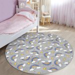 - RealHomes Dijital Baskılı Kaymaz Tabanlı Comfort Çocuk Odası Yuvarlak Halı - Realhomes  Gri Zeminde Gökkuşağı Çocuk & Genç Odası Makinede Yıkanabilir Kaymaz Tabanlı Yuvarlak Çocuk Halısı Realhomes