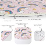 - RealHomes Dijital Baskılı Kaymaz Tabanlı Comfort Çocuk Odası Yuvarlak Halı - Realhomes Pembe Zeminde Gökkuşağı Çocuk & Genç Odası Makinede Yıkanabilir Kaymaz Tabanlı Yuvarlak Çocuk Halısı Realhomes