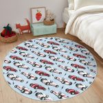 - RealHomes Dijital Baskılı Kaymaz Tabanlı Comfort Çocuk Odası Yuvarlak Halı - Realhomes  Mavi Zeminde Yarış Arabalı Çocuk & Genç Odası Makinede Yıkanabilir Kaymaz Tabanlı Yuvarlak Çocuk Halısı Realhomes