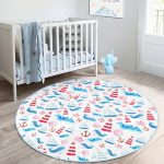 Sevimli Balina Desenli Çocuk & Genç Odası Makinede Yıkanabilir Kaymaz Tabanlı Yuvarlak Çocuk Halısı Realhomes