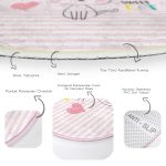 Pembe Çizgili Zeminde Sweet Cat Tasarımlı Çocuk & Genç Odası Makinede Yıkanabilir Kaymaz Tabanlı Yuvarlak Çocuk Halısı Realhomes