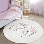 - RealHomes Dijital Baskılı Kaymaz Tabanlı Comfort Çocuk Odası Yuvarlak Halı - Realhomes  Sevimli Bebek Fil Çocuk & Genç Odası Makinede Yıkanabilir Kaymaz Tabanlı Yuvarlak Çocuk Halısı Realhomes