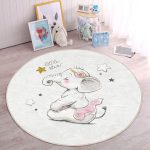 - RealHomes Dijital Baskılı Kaymaz Tabanlı Comfort Çocuk Odası Yuvarlak Halı - Realhomes  Sevimli Bebek Fil Çocuk & Genç Odası Makinede Yıkanabilir Kaymaz Tabanlı Yuvarlak Çocuk Halısı Realhomes