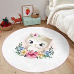 - RealHomes Dijital Baskılı Kaymaz Tabanlı Comfort Çocuk Odası Yuvarlak Halı - Realhomes  Sevimli Bebek Baykuş Çocuk & Genç Odası Makinede Yıkanabilir Kaymaz Tabanlı Yuvarlak Çocuk Halısı Realhomes