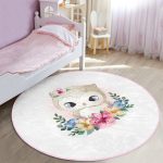 - RealHomes Dijital Baskılı Kaymaz Tabanlı Comfort Çocuk Odası Yuvarlak Halı - Realhomes  Sevimli Bebek Baykuş Çocuk & Genç Odası Makinede Yıkanabilir Kaymaz Tabanlı Yuvarlak Çocuk Halısı Realhomes