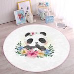 - RealHomes Dijital Baskılı Kaymaz Tabanlı Comfort Çocuk Odası Yuvarlak Halı - Realhomes  Sevimli Bebek Panda Çocuk & Genç Odası Makinede Yıkanabilir Kaymaz Tabanlı Yuvarlak Çocuk Halısı Realhomes
