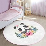- RealHomes Dijital Baskılı Kaymaz Tabanlı Comfort Çocuk Odası Yuvarlak Halı - Realhomes  Sevimli Bebek Panda Çocuk & Genç Odası Makinede Yıkanabilir Kaymaz Tabanlı Yuvarlak Çocuk Halısı Realhomes