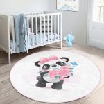 - RealHomes Dijital Baskılı Kaymaz Tabanlı Comfort Çocuk Odası Yuvarlak Halı - Realhomes  Sevimli Yavru Panda Çocuk & Genç Odası Makinede Yıkanabilir Kaymaz Tabanlı Yuvarlak Çocuk Halısı Realhomes