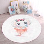 - RealHomes Dijital Baskılı Kaymaz Tabanlı Comfort Çocuk Odası Yuvarlak Halı - Realhomes  Sevimli Bebek Balerin Fil Çocuk & Genç Odası Makinede Yıkanabilir Kaymaz Tabanlı Yuvarlak Çocuk Halısı Realhomes