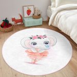 - RealHomes Dijital Baskılı Kaymaz Tabanlı Comfort Çocuk Odası Yuvarlak Halı - Realhomes  Sevimli Bebek Balerin Fil Çocuk & Genç Odası Makinede Yıkanabilir Kaymaz Tabanlı Yuvarlak Çocuk Halısı Realhomes