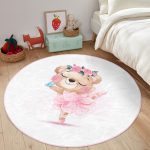 - RealHomes Dijital Baskılı Kaymaz Tabanlı Comfort Çocuk Odası Yuvarlak Halı - Realhomes  Sevimli Bebek Balerin Çocuk & Genç Odası Makinede Yıkanabilir Kaymaz Tabanlı Yuvarlak Çocuk Halısı Realhomes