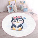 - RealHomes Dijital Baskılı Kaymaz Tabanlı Comfort Çocuk Odası Yuvarlak Halı - Realhomes  Sevimli Bebek Penguen Çocuk & Genç Odası Makinede Yıkanabilir Kaymaz Tabanlı Yuvarlak Çocuk Halısı Realhomes