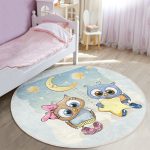 - RealHomes Dijital Baskılı Kaymaz Tabanlı Comfort Çocuk Odası Yuvarlak Halı - Realhomes  Baykuş Desen Çocuk & Genç Odası Makinede Yıkanabilir Kaymaz Tabanlı Yuvarlak Çocuk Halısı Realhomes