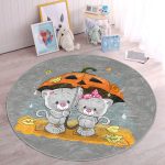 - RealHomes Dijital Baskılı Kaymaz Tabanlı Comfort Çocuk Odası Yuvarlak Halı - Realhomes  Şemsiye Tutan Sevimli Kedi Figürlü Çocuk & Genç Odası Makinede Yıkanabilir Kaymaz Tabanlı Yuvarlak Çocuk Halısı Realhomes