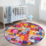 Rengarenk Araba Süren Hayvanlar Figürlü Çiçek Motifli Çocuk & Genç Odası Makinede Yıkanabilir Kaymaz Tabanlı Yuvarlak Çocuk Halısı Realhomes