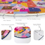 Rengarenk Araba Süren Hayvanlar Figürlü Çiçek Motifli Çocuk & Genç Odası Makinede Yıkanabilir Kaymaz Tabanlı Yuvarlak Çocuk Halısı Realhomes