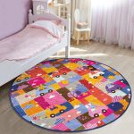 Rengarenk Araba Süren Hayvanlar Figürlü Çiçek Motifli Çocuk & Genç Odası Makinede Yıkanabilir Kaymaz Tabanlı Yuvarlak Çocuk Halısı Realhomes