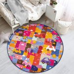 Rengarenk Araba Süren Hayvanlar Figürlü Çiçek Motifli Çocuk & Genç Odası Makinede Yıkanabilir Kaymaz Tabanlı Yuvarlak Çocuk Halısı Realhomes