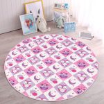 Pembe Renkli Baykuş Temalı Çocuk & Genç Odası Makinede Yıkanabilir Kaymaz Tabanlı Yuvarlak Çocuk Halısı Realhomes
