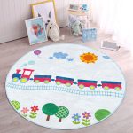 - RealHomes Dijital Baskılı Kaymaz Tabanlı Comfort Çocuk Odası Yuvarlak Halı - Realhomes  Tren Ve Ağaç Figürlü Çocuk Desenli Çocuk & Genç Odası Makinede Yıkanabilir Kaymaz Tabanlı Yuvarlak Çocuk Halısı Realhomes